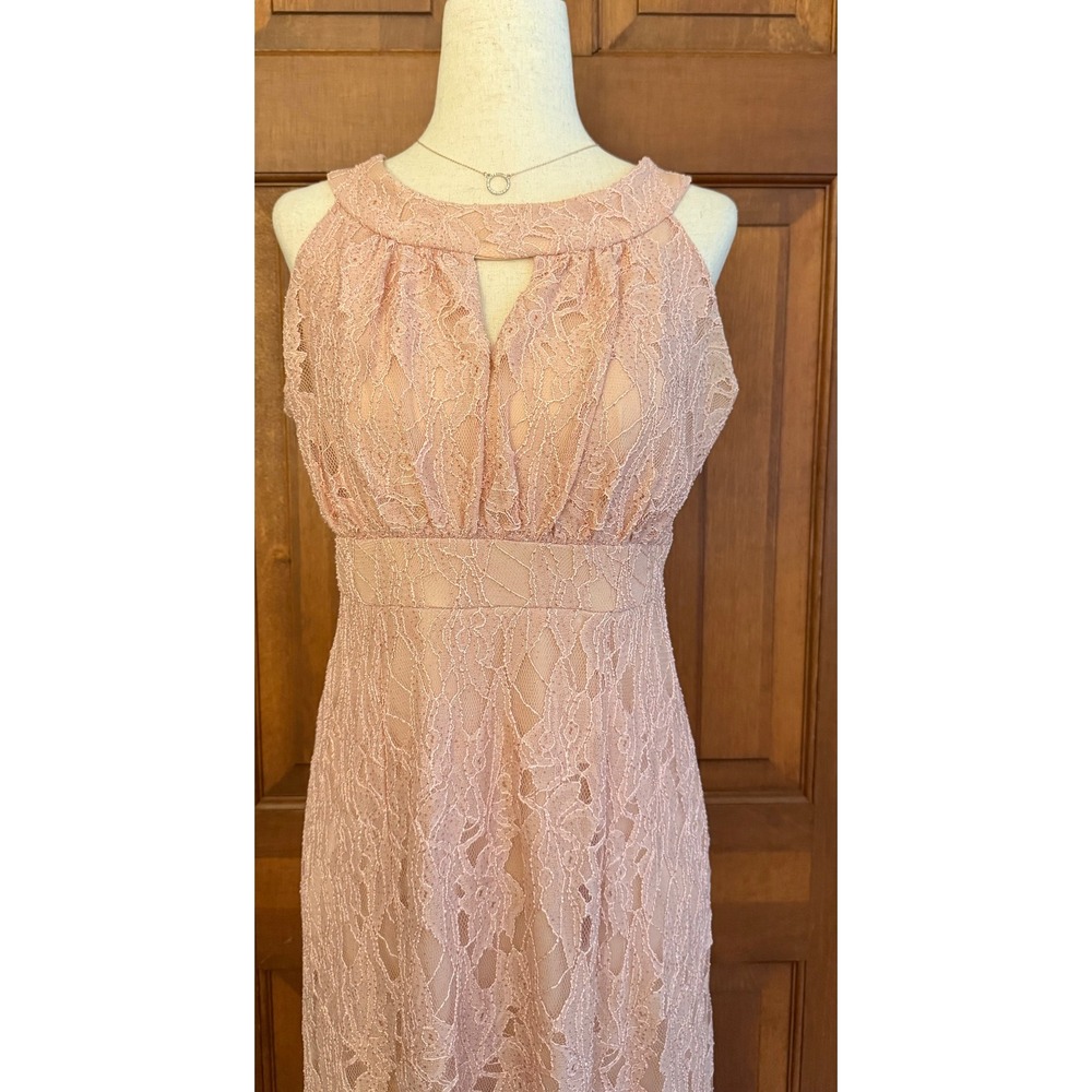Sweet Storm Sleeveless Evening Gown Womens Size L Pink Lace Halter Maxi